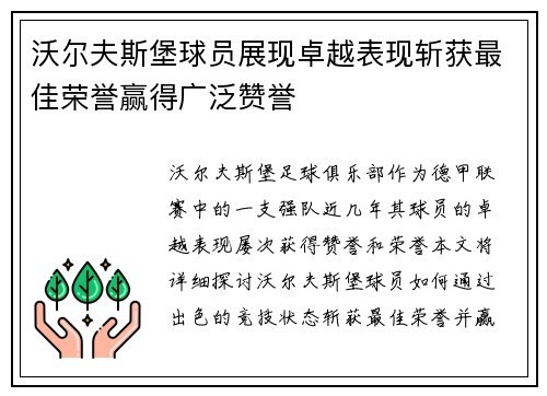 沃尔夫斯堡球员展现卓越表现斩获最佳荣誉赢得广泛赞誉